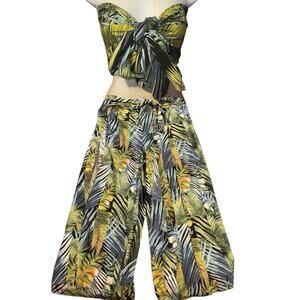 4XL Matching Tie Top and Open Leg Beach Pants Coverup Tropical Plus Size